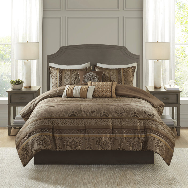 7 Piece Comforter King - Brown/Gold Chic Bedding Mesmerizing