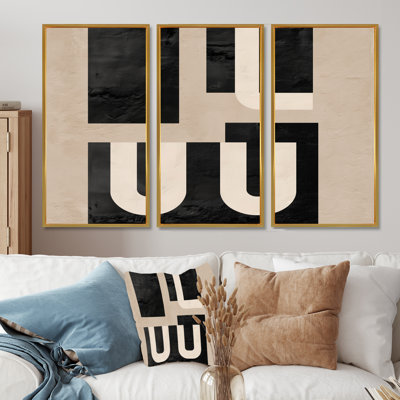 Minimal And Abstract Compositions In Nature Tones  - Midcentury Modern Wall Art Living Room Set