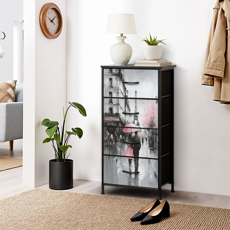 4 Drawer Dresser for Bedroom, Narrow Chest of Drawers, Wooden Top and Study Iron Frame 18"x37.5"-(WxH)