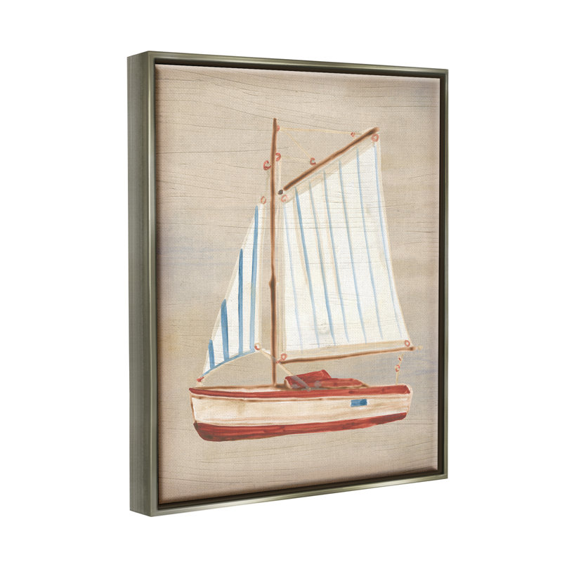 Voilier rouge rustique, reproduction sur toile, H 21 po x l 17 po x P 1,7 po, Cadre flottant gris lustré