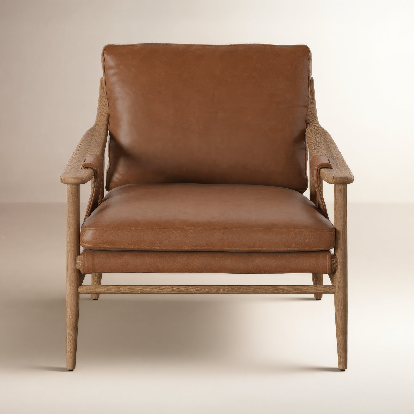 Oak Genuine Leather Armchair, Worn Oak, Chaps Saddle Top Grain Leathe