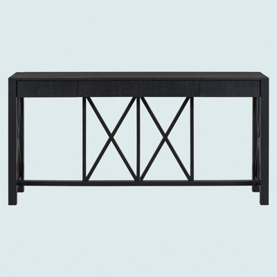 60" Acacia Veneer Console Table With 4 Spacious Drawers, Modern Crisscross Design Entryway Table
