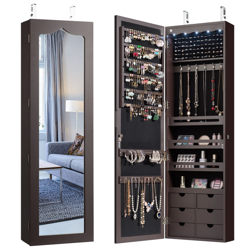 Armoire pour armoire à bijoux avec miroir et lumières à DEL Red Barrel Studio®, Brun