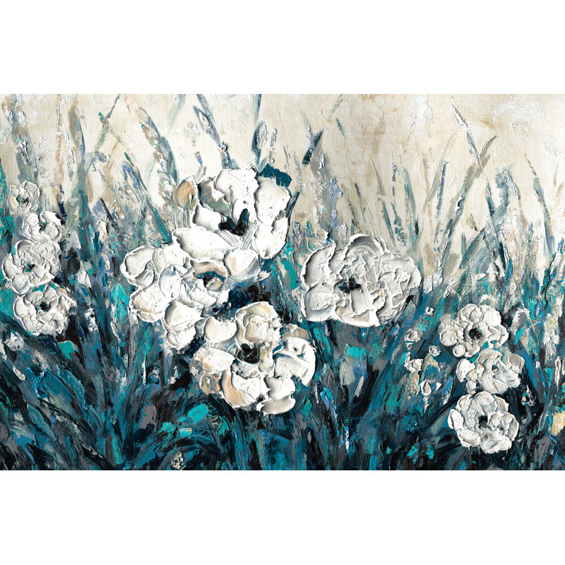 Blue And White Flowers Impasto 1 Piece Wrapped Canvas Wall Art, 30cm H x 46cm W