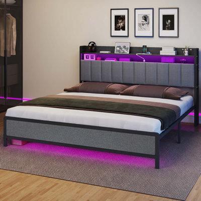 Lit de rangement rembourré avec lumières DEL