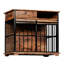 Cage pour chien spacieuse avec plateau et compartiment latéral, assemblage facile, rangement fonctionnel pour l'extérieur, placage vieilli, intérieur moderne