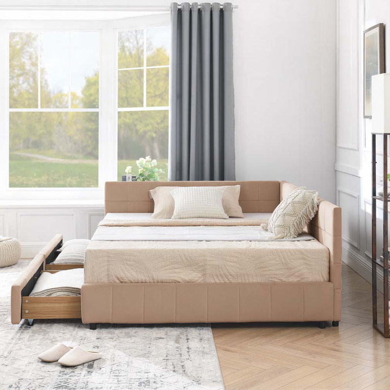 Lit de jour en velours avec rangement, Complet/Double, Rose