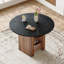 Table de salle à manger ronde en MDF de 42 pouces (107 cm), 30 pouces (76 cm) de hauteur, avec étagères de rangement à deux niveaux, cadre stable et tapis antidérapants.-1977149784