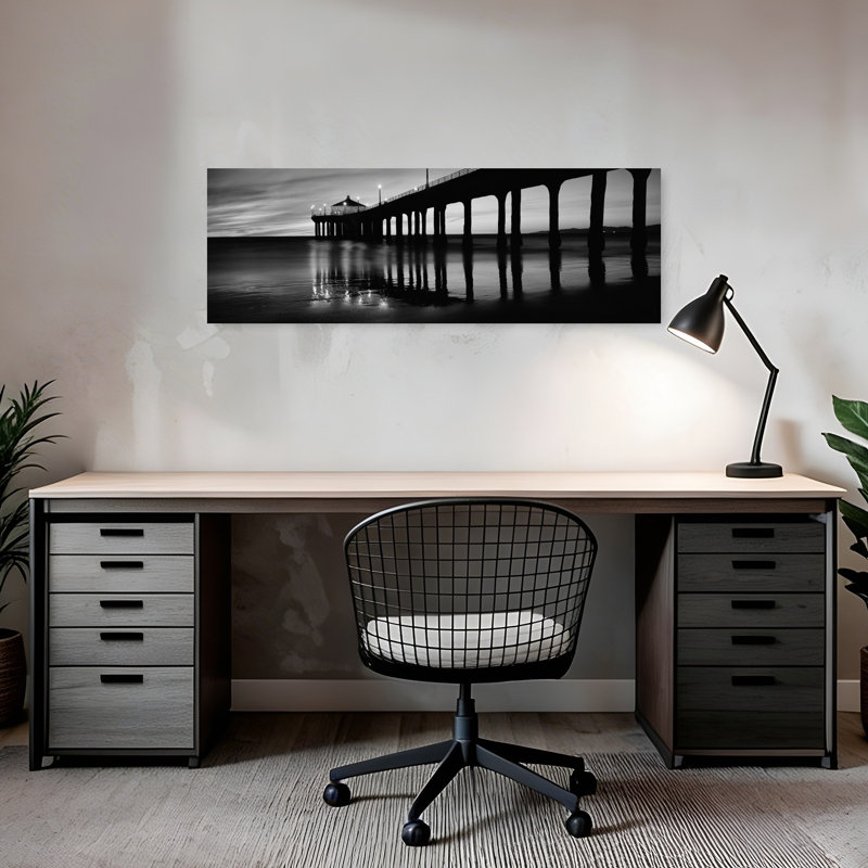 Low angle view of a pier Manhattan Beach Pier Manhattan Beach Los Angeles County California USA 1 Piece Wrapped Canvas Panoramic Wall Art