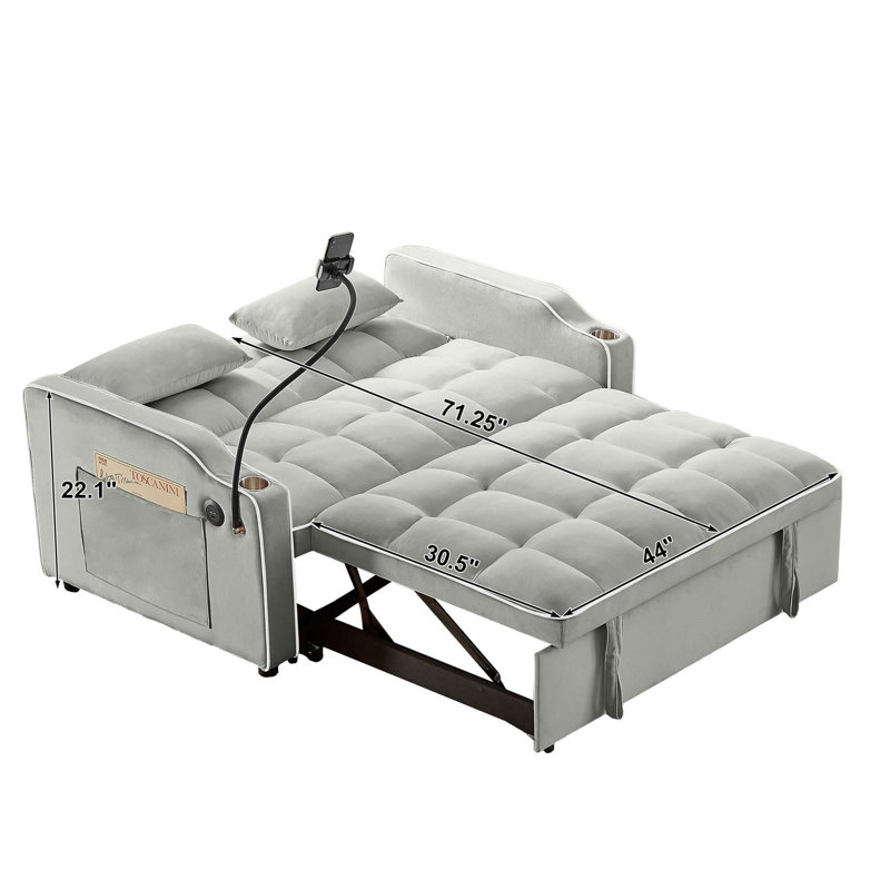 Canapé-lit inclinable deux places pliable avec ports USB et dossier réglable