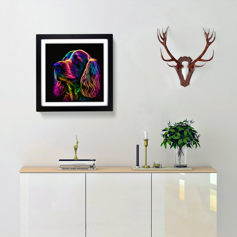 Cocker Spaniel Neon Art - Framed Print, Black
