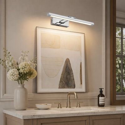 16 Inch Wireless Battery Picture Light with Remote, Full Metal Rechargeable Art Light for Wall Sconce, Chrome Finish