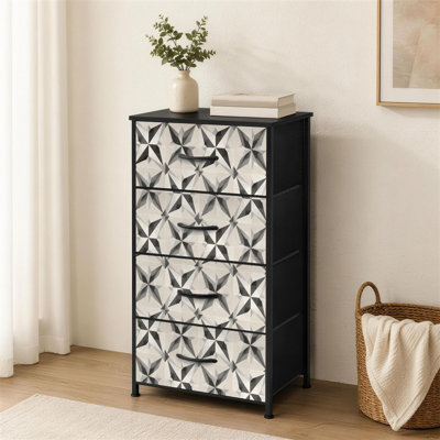 Petite commode à 4 tiroirs pour chambre à coucher à motif géométrique à effet abstrait en forme d'étoile noire et de petite taille pour commode avec commode