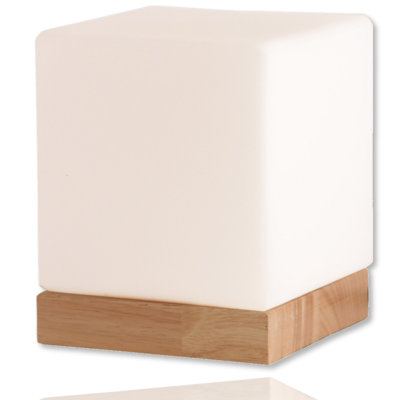 Anwan 6.3" Natural Wood Square Glass Bedside Table Lamp