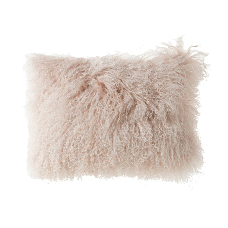Mongolian Leather/Suede Throw Pillow, Feathers, 12"H x 18"W X 3'' D, Pink