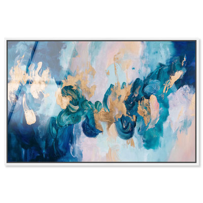 Art mural encadré en verre doré ultra-doré doré et turquoise par Art Remedy, cadre blanc, 15 x 10