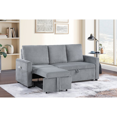 Chaise longue coulissante en velours côtelé gris avec rangement, poche latérale, option H 70 po x H 35 po supplémentaire et revêtement, fonction de poche