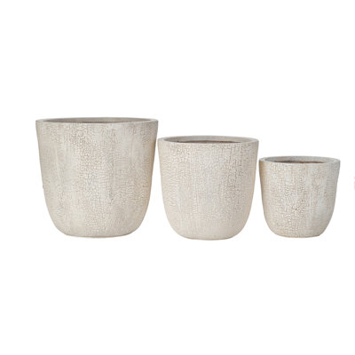 Ensemble de jardinières légères MGO de 3,16,93 po + 13,78 po + 11,02 po de diamètre, pots de fleurs ronds en béton empilables avec trous de drainage et bouchon en caoutchouc, texture de pierre craquelée pour l'intérieur et l'extérieur