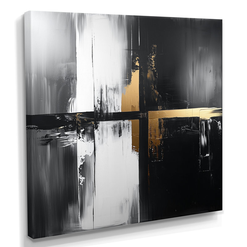 Nyia abstrait, dérive dorée du côté obscur II - Grand art mural moderne transitionnel abstrait, H 30 po x l 30 po