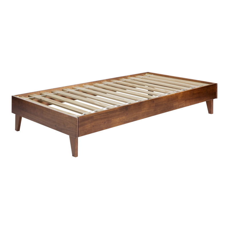 Lit standard en bois massif Emory, Simple, Noyer