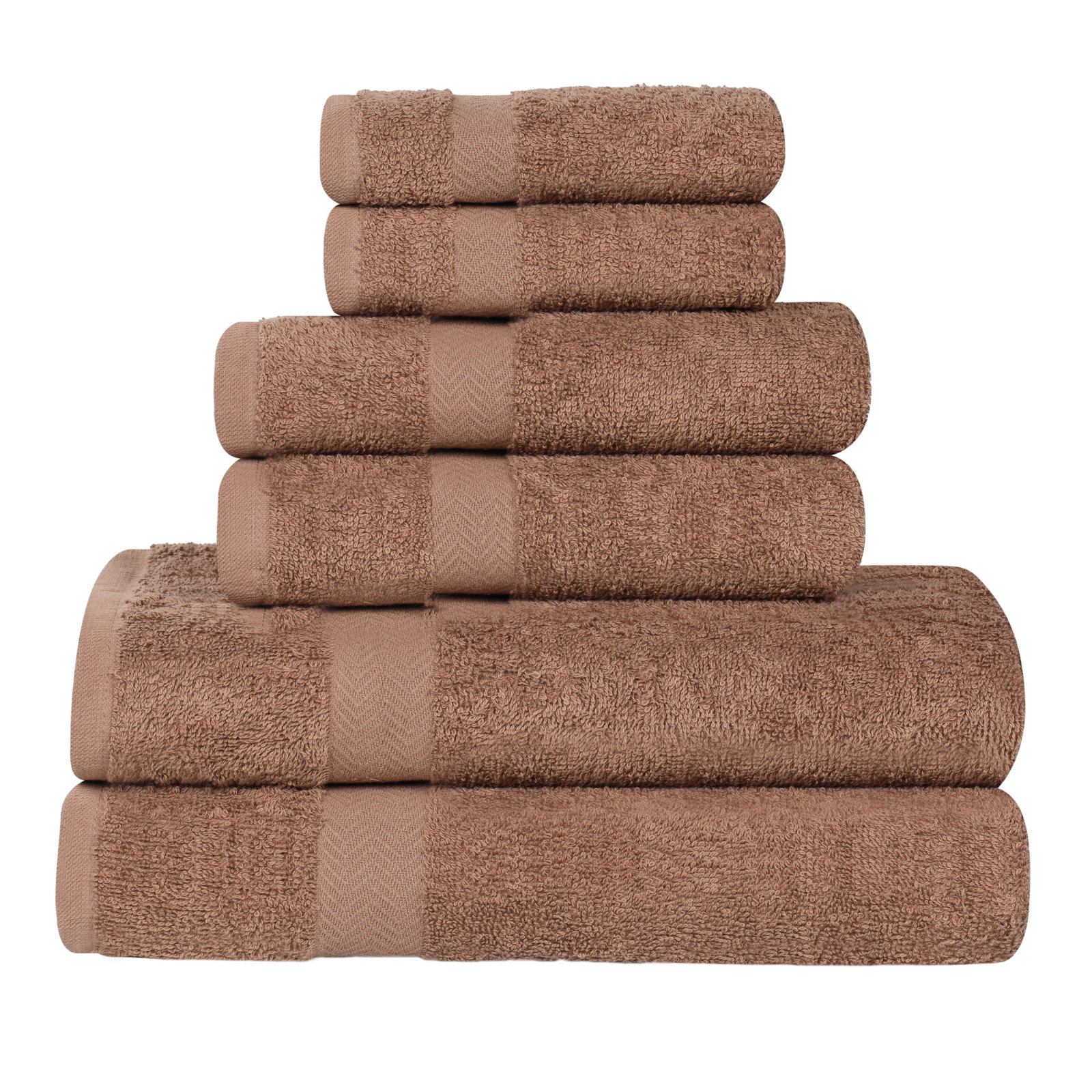 Quick-Drying Cotton Washcloth, Latte, 6 Pieces Towel Set