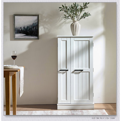 Armoire de cuisine autoportante avec tablettes et portes réglables, idéale pour les petits espaces et le rangement organisé
