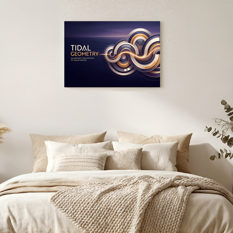 Toile abstraite, tourbillons métalliques dorés et bleus, 28"H x 40"W