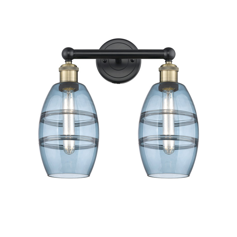 Éclairage pour meuble-lavabo à 2 lumières Kusham, Bleu princesse, Laiton antique noir