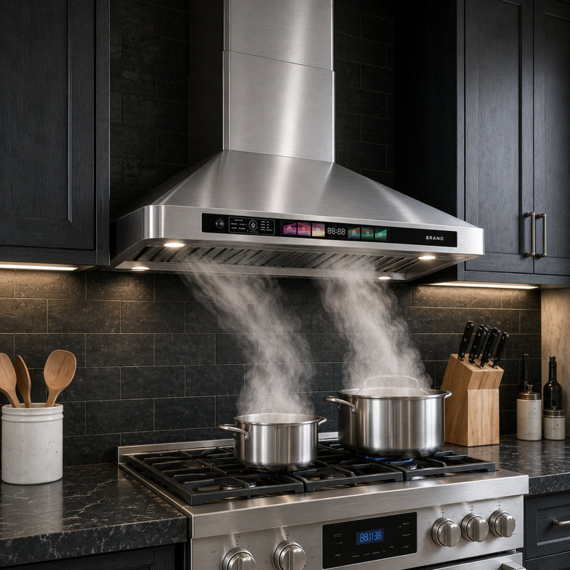 Hotte murale en acier inoxydable de 36 po avec filtre lavable, commande vocale / par geste / tactile et ventilateur d'extraction à 4 vitesses BRano
