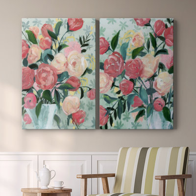 «Painted Posies I» - Toile tendue avec châssis de qualité supérieure - Prêt à accrocher