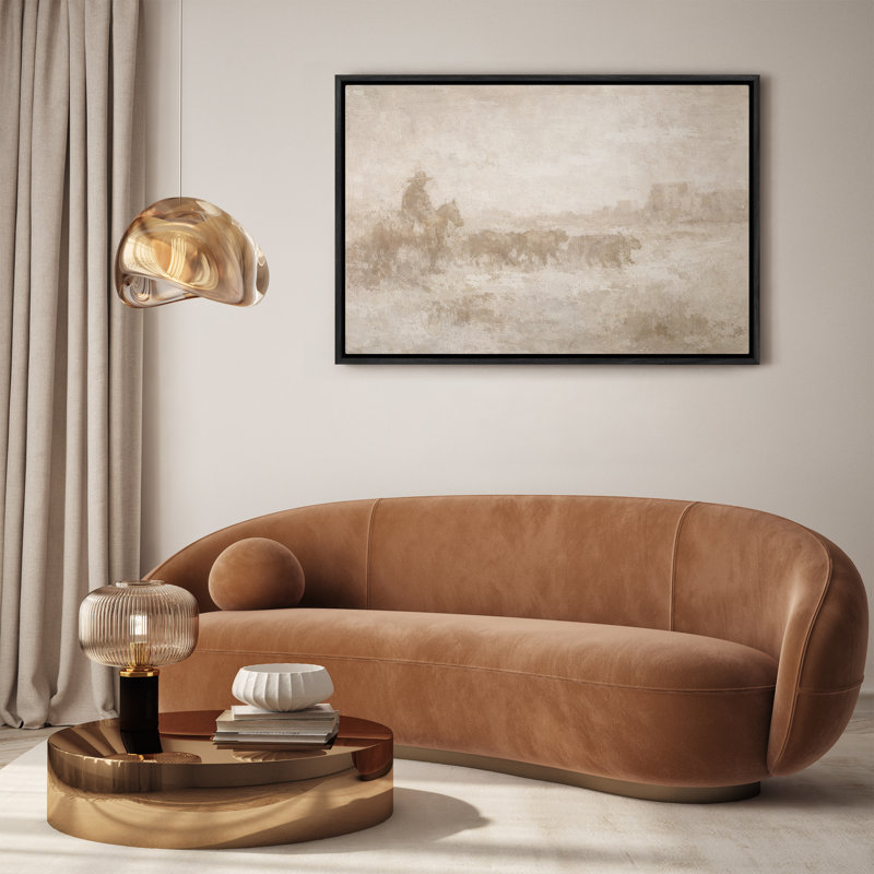«Western Cowboy Herding C best in Misty Landscape», reproduction d'art encadrée, H 24 po x l 36 po, Noir