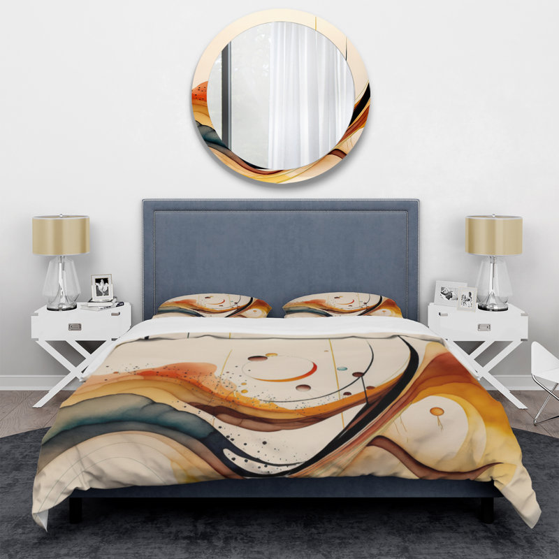 Ensemble de housse de couette en microfibre / polyester Burnt Orange Waves, Housse de couette pour grand lit et 2 taies décor