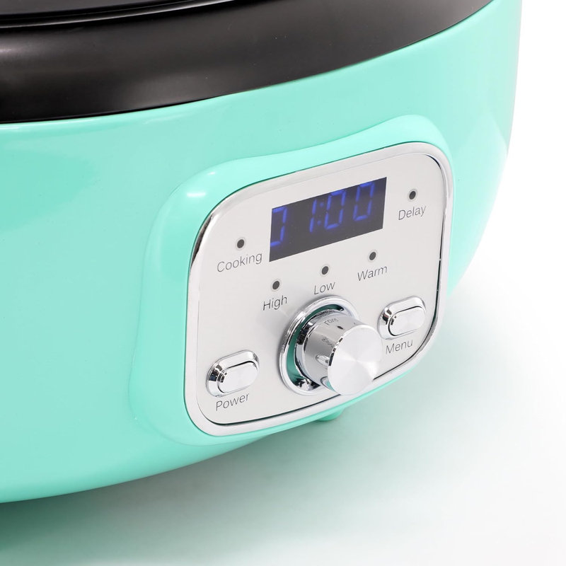 3.7 Quart Oval Electric Slow Cooker In Turquoise – Programmable Digital Crock Pot With Ceramic Insert, Cool-touch Handles & Glass Lid