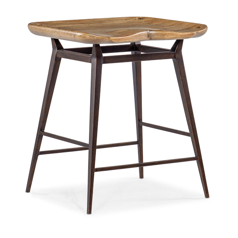 Vintage Natural Wood and Metal Counter Stool