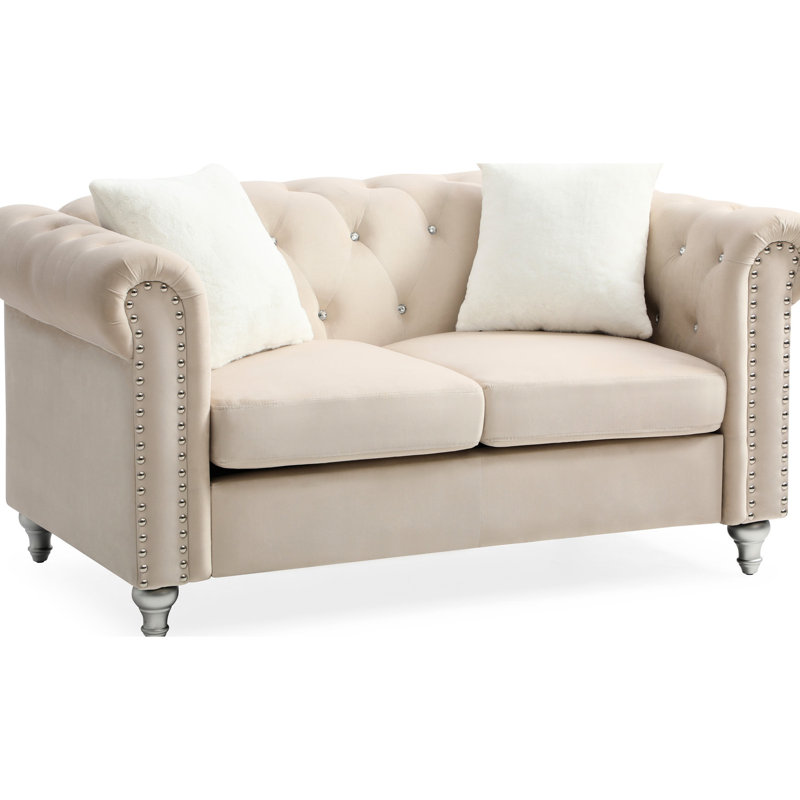 Beige avec attrait moderne et accoudoirs ronds - construction en velours doux, installation rapide