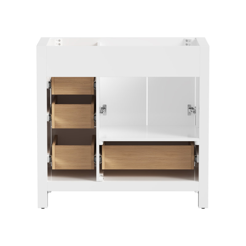 Meuble-lavabo moderne 36 "avec plateau en résine et lavabo, couleur blanche, sans robinet
