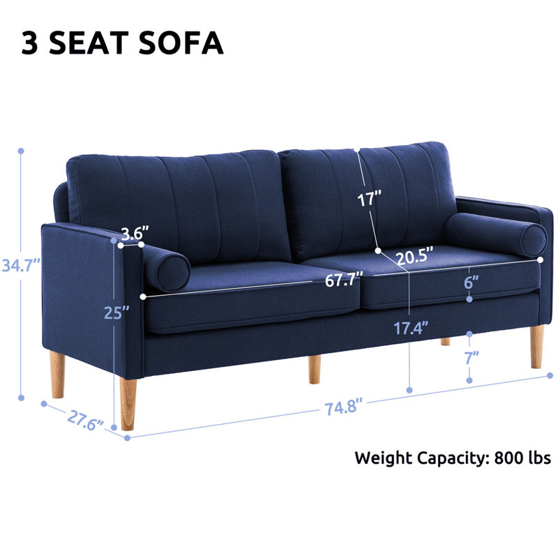 Gregoris Upholstered 74.8'' Loveseat, Blue