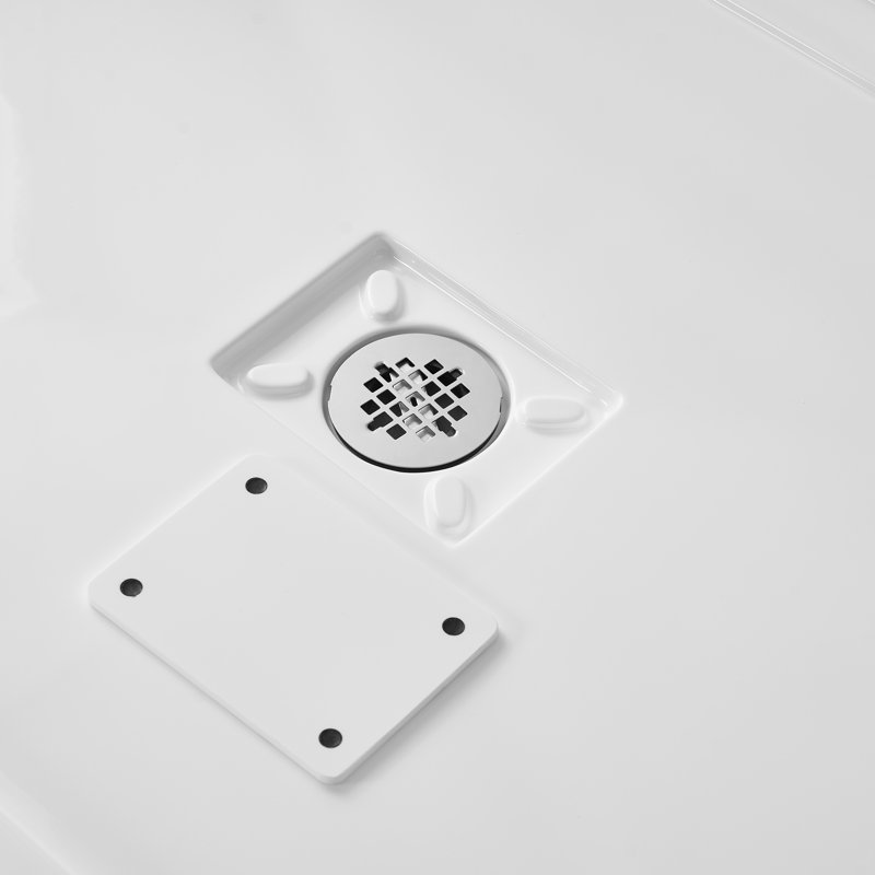 60 in. x 32 in. Alcove Acrylic Shower Base in Glossy White With Center Drain, Drain Included, Glossy White