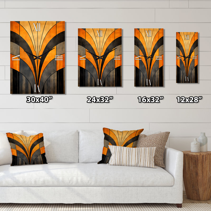 Vecteurs orange et gris - Horloge murale moderne à formes abstraites, Grand