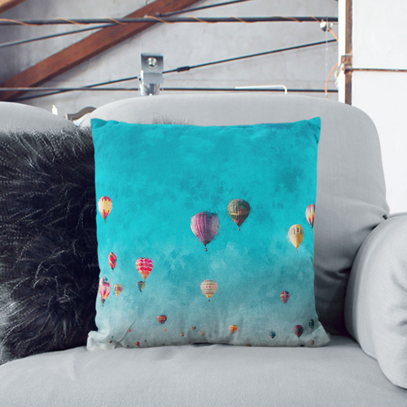 Going up in a Hot Air Balloon Painting Cushion with Filling, 55cm H x 55cm W x 20cm D