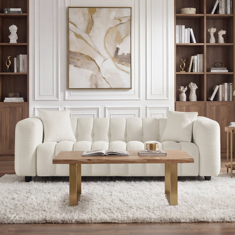 90.55'' Upholstered Sofa For Living Room, White