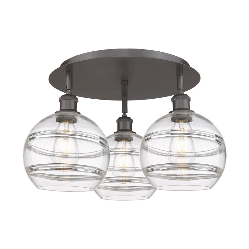 Plafonnier semi-encastré Glassoff, Bronze huilé, Transparent, H 10,88 po x l 19,75 po x P 19,75 po