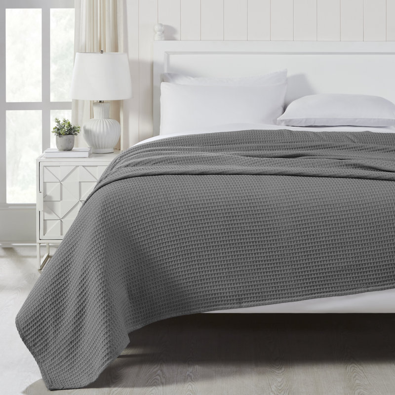 Couverture thermique moderne 100% coton gaufré Modern, Lit simple, Gris foncé