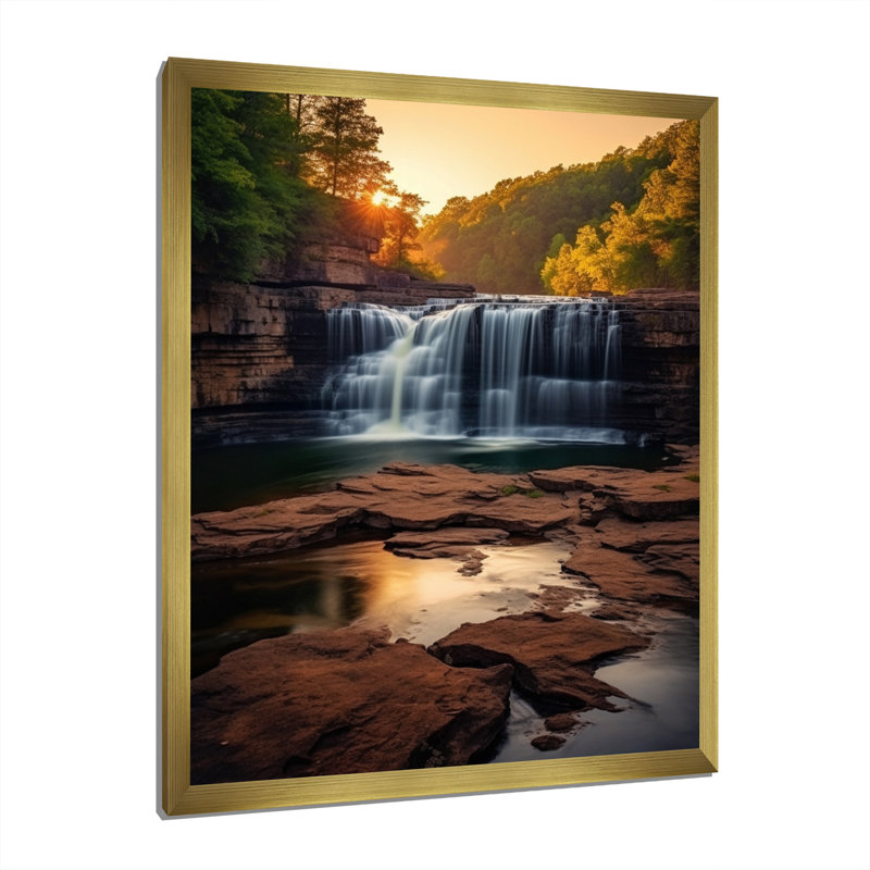 Alabama, cascades majestueuses en automne, H 44 po x l 34 po x P 1,5 po, Encadrement doré