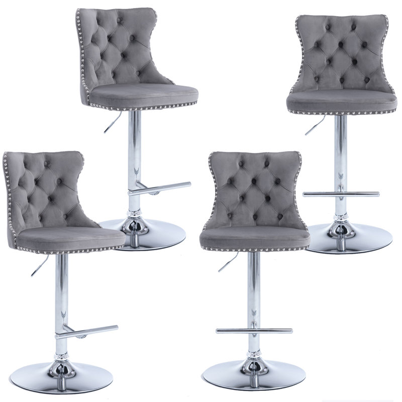 Tabouret pivotant à hauteur réglable Hukam, Argent, Gris