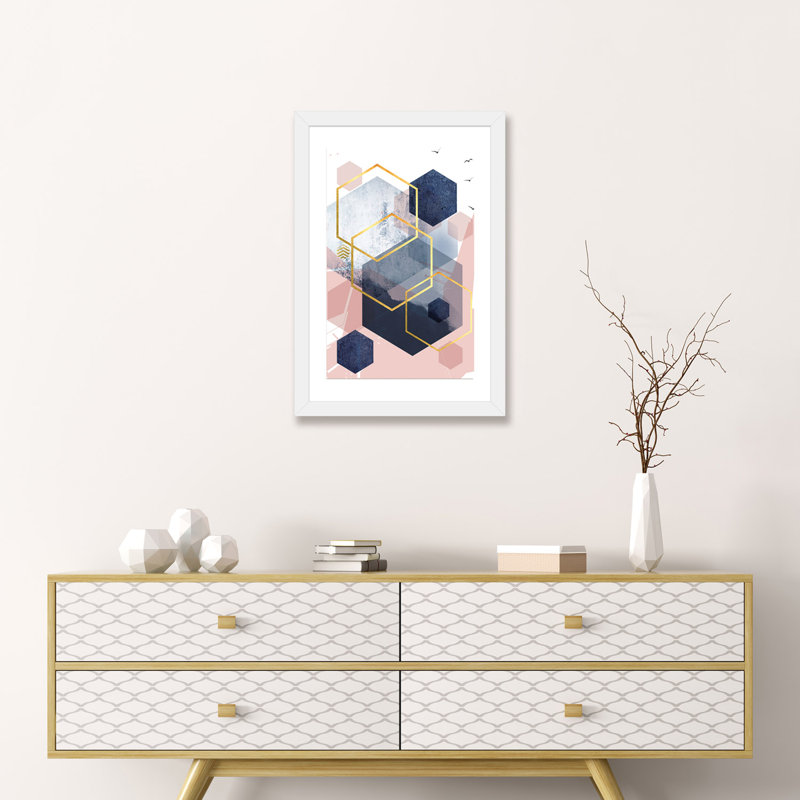 «Abstract Navy Blush Gold I» par Urban Epiphany - impression d'art graphique, H 24 po x l 16 po x P 1 po