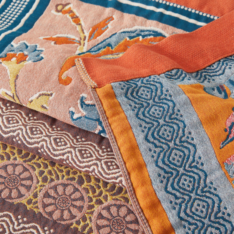  Jeté 100% coton Boho, Bleu / multicolore