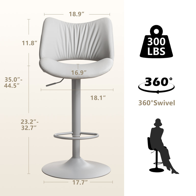 Guzzi Swivel Adjustable Height Bar Stool Modern Counter Stool Faux Leather Barstools With Metal Frame, Gray