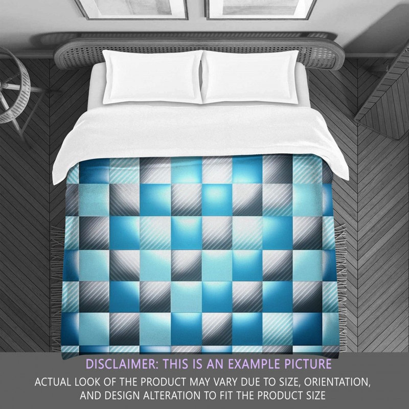 Polyester Comforter, Twin Comforter, Blue/Silver Checkered