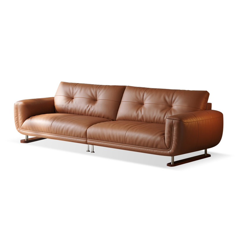 Canapé modulaire en cuir véritable caramel, H 33,46 po x l 98,43 po x P 35,43 po, Caramel